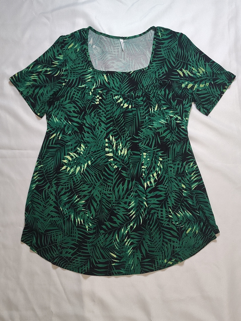 XPenyo Women's Blouse Size XXL Green Black Shortsleeves Square Neck Tunic Top